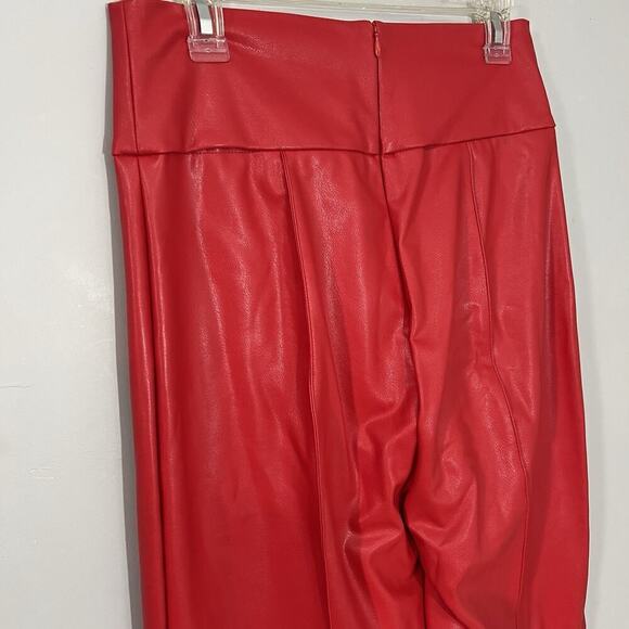 Amanda Uprichard Red Faux Leather Leggings High Waisted Pants Baddie Party Sexy - Picture 9 of 15